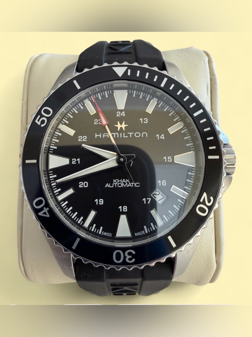 Hamilton Khaki Automatic Black Dial Watch with Red-Tipped Seconds